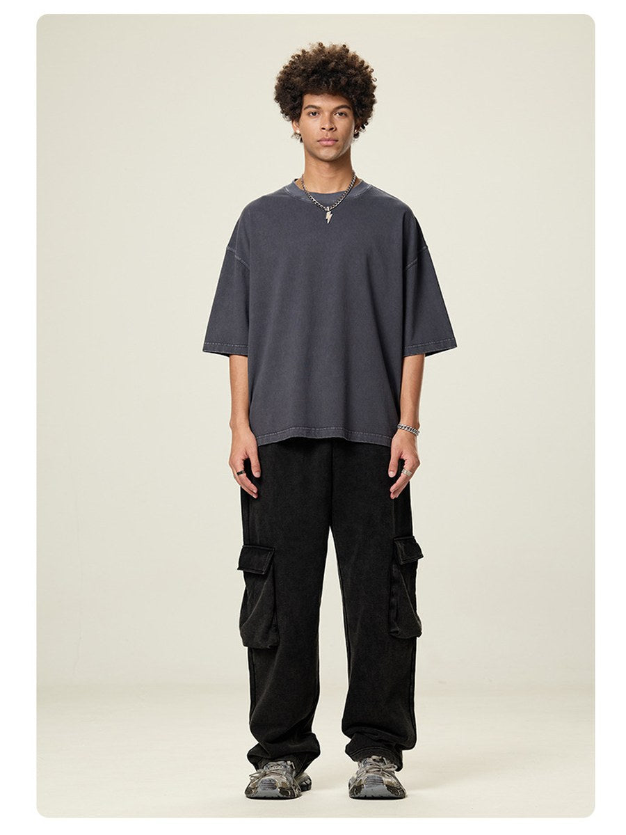 Model wearing Haze Ash 260G boxy T-shirt