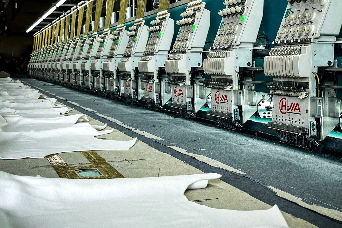 Embroidery machine line in apparel factory
